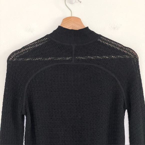 Alexander Wang Open Knit Mock Neck Sweater Top Cropped Slim Fit Black Medium - Picture 5 of 14